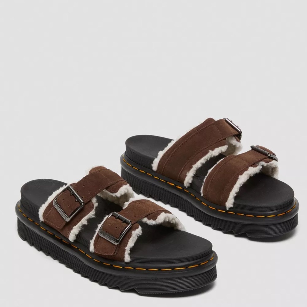 Dr. Martens Brown Myles Suede Fur-Lined Buckle side sandals (size US 7)